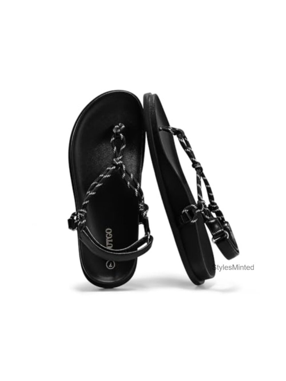 Women's T-Strap Flat Sandals Adjustable Ankle Strap Braided Thong Slip-Resistant